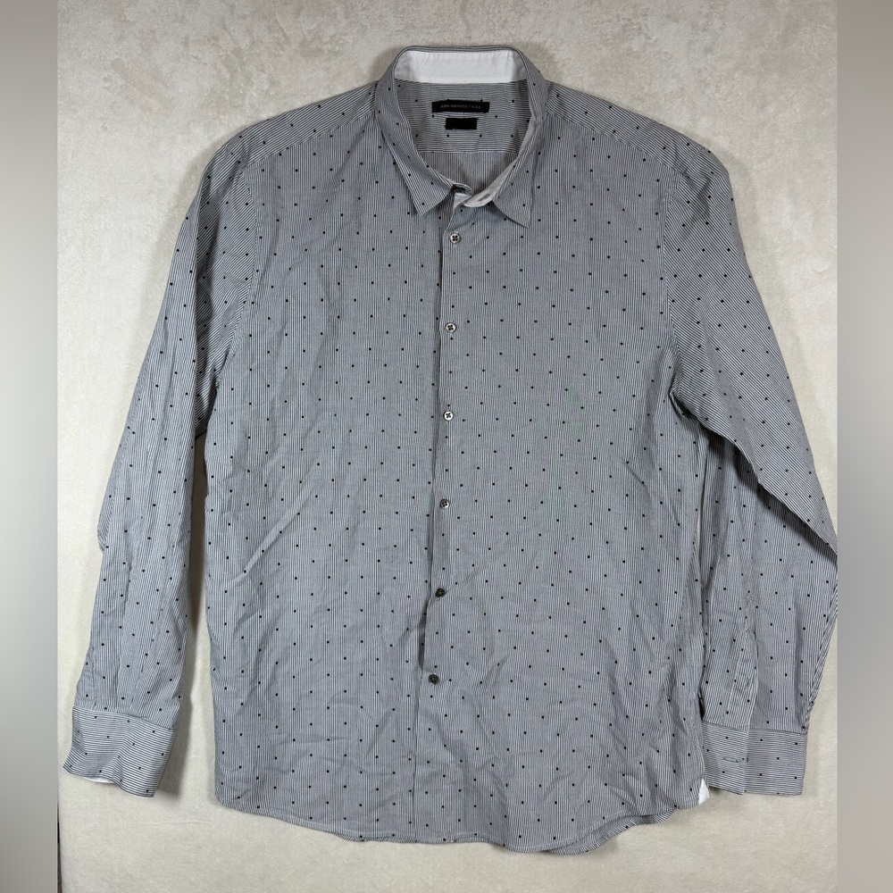 John Varvatos Luxe XL Black and White Striped Button-Up Shirt